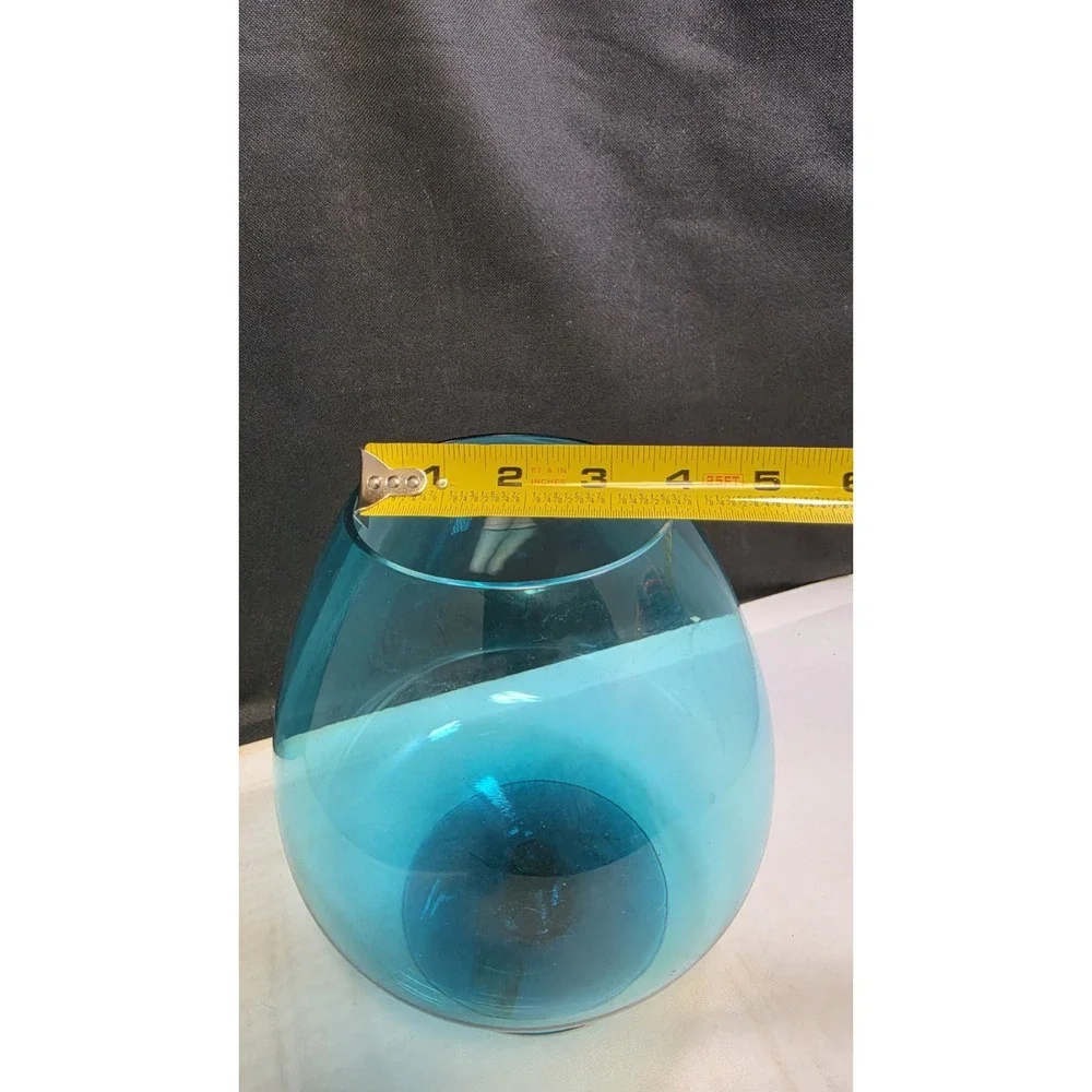 Vintage Empoli Optic Brandy Snifter Vase Art Glass Aqua Blue